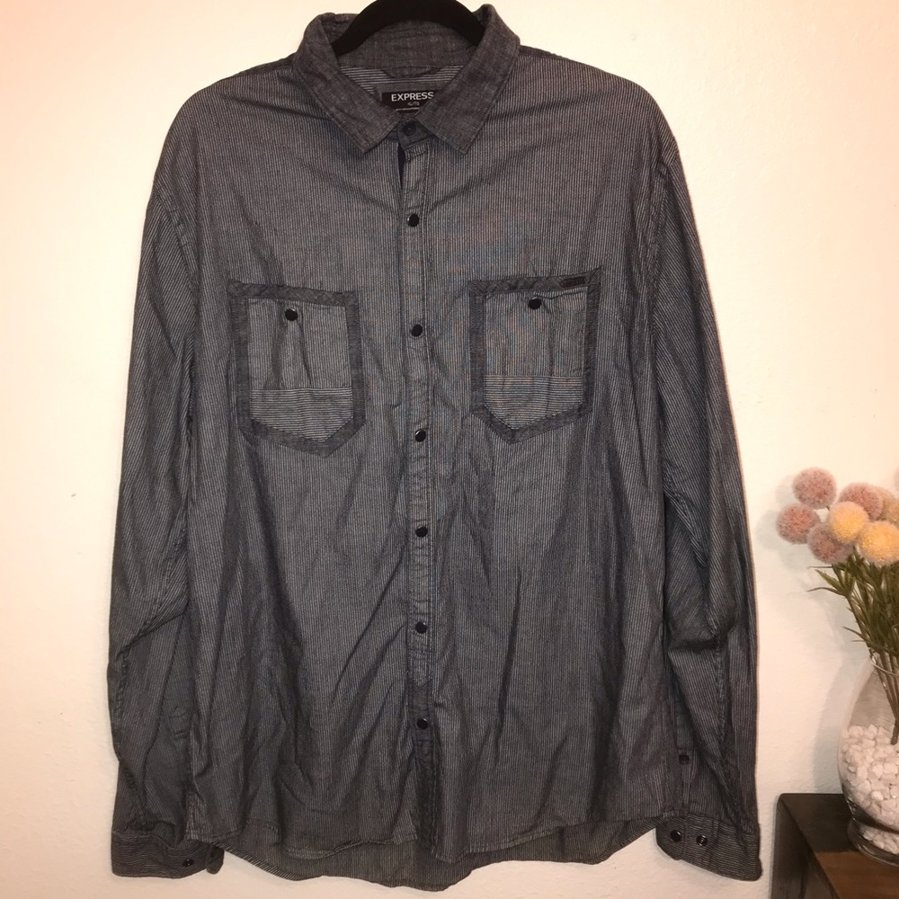 Men Express Striped Long Sleeve Snap Button Shirt
